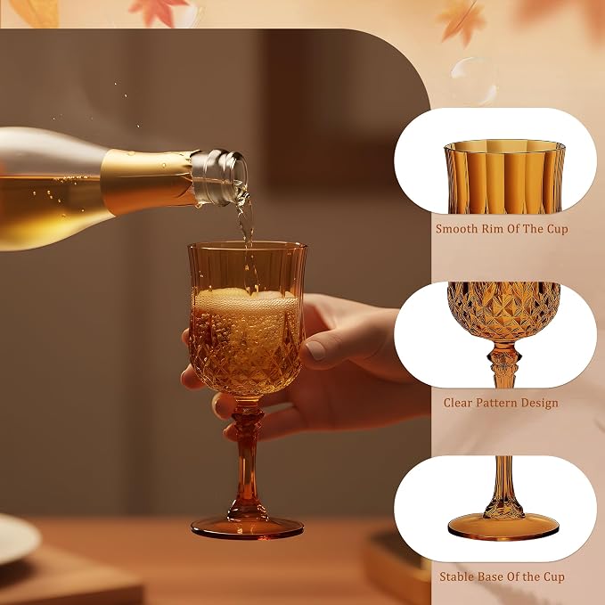 7OZ Plastic Wine Glasses, Reusable Vintage Goblets Unbreakable Drinking Glasses - Image 4