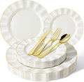 125PCS Ivory Plastic Plates Set, Wavy Plates by QualQuot