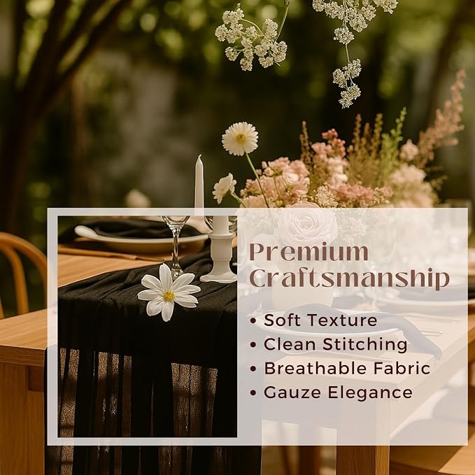 3 Pack Black 10FT Cheesecloth Table Runner 120 Inch Rustic Boho Gauze Cheese - Image 3