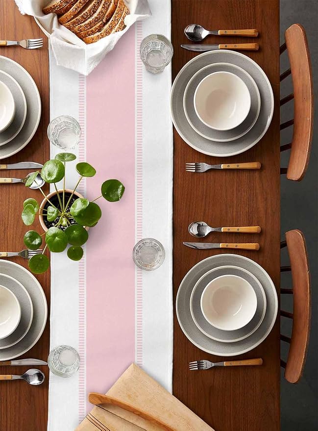 Pink Stripe Table Runners 72 inches Long, Linen Boho Table Runner Farmhouse - Image 2