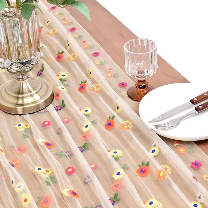 Flower Table Runner Floral Daisy Summer Birthday Party Garden Wedding Decor | - Image 3