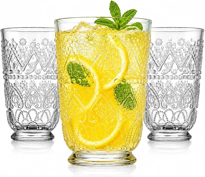 Vintage Drinking Glasses Set of 8 Elegant Glassware Set, 4 Highball Glasses 16oz - Image 9