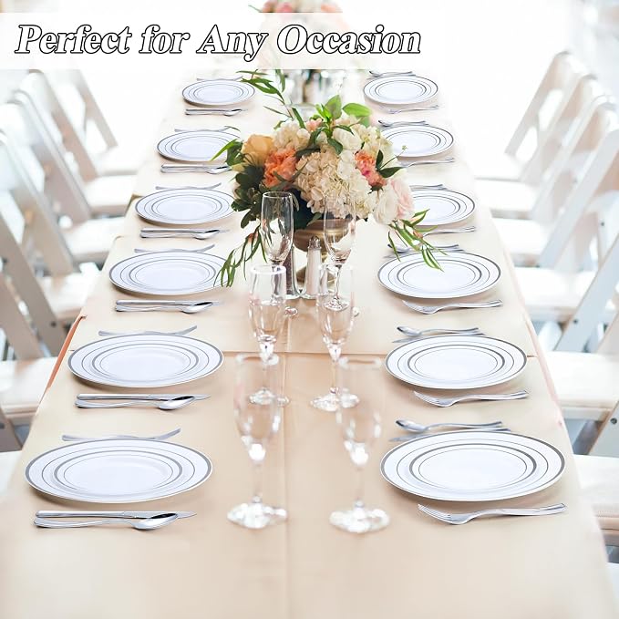 BESTSTAR 100 Piece White Plastic Plates Premium Disposable Plates | 50 Dinner - Image 7