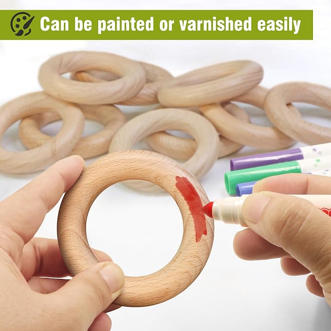 FoDau770 5pcs Natural Beech Wooden Rings, Unfinished Solid Wood Rings Heavy - Image 6