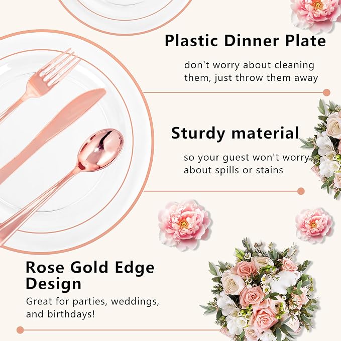 GATHER 350PCS Clear Rose Gold Plastic Plates - Image 5
