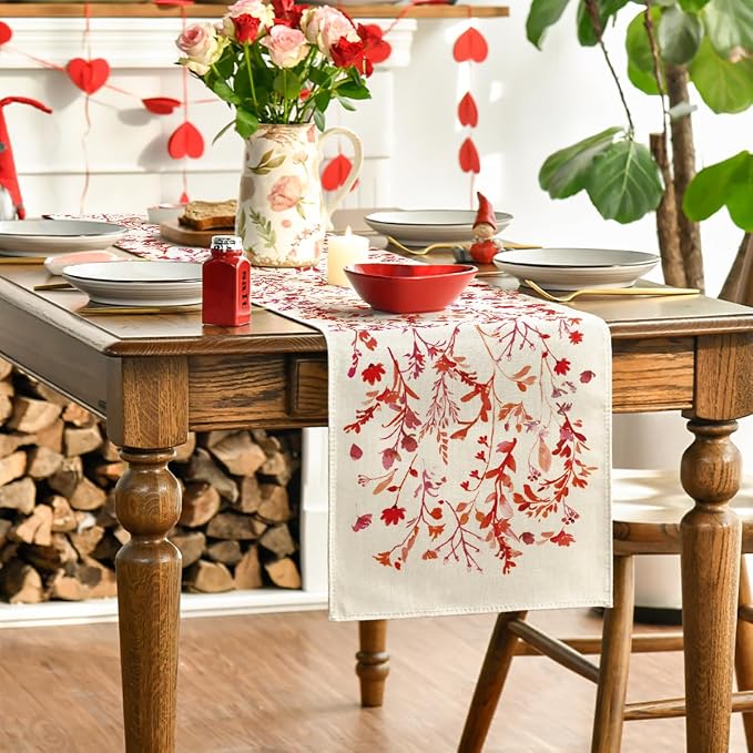 Artoid Mode Floral Leaves Valentine's Table Runner, Wild Flowers Seasonal - Image 3
