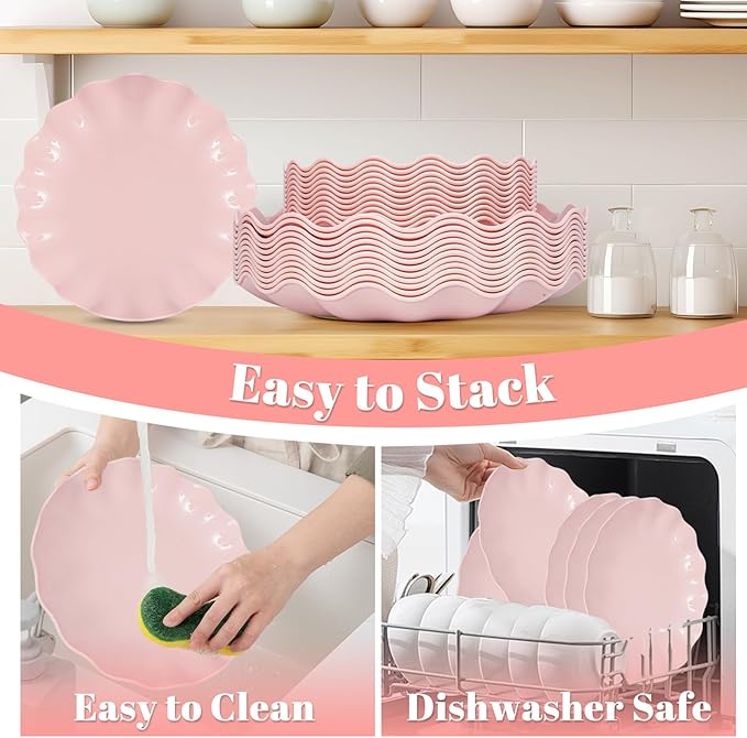 LIYH 50 Pcs Pink Plastic Plates Reusable - Image 3