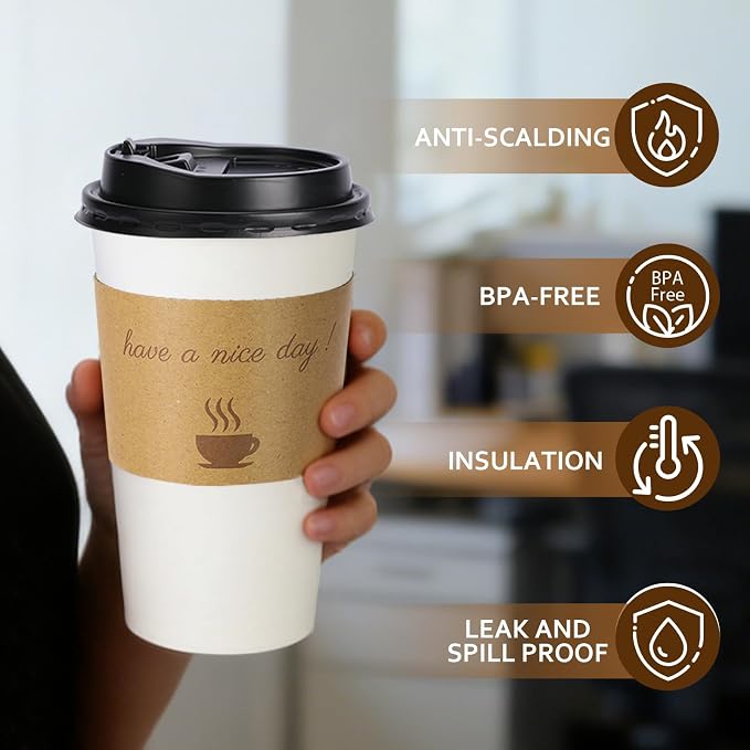 BYSNOW 20 oz 50 pack Disposable Paper Coffee Cups - Image 3