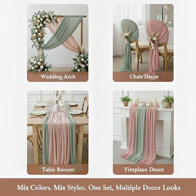 Cheesecloth Table Runner 10 Pack Sage Green and Dusty Pink, Boho Gauze Table - Image 5
