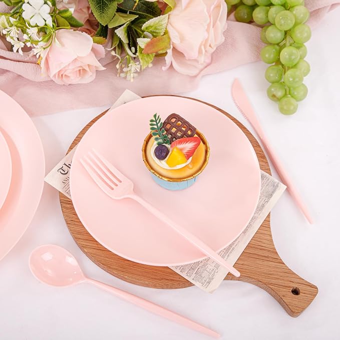 EI 150pcs Pink Plastic Plates Pink Disposable Heavy Duty Plastic Plates - Image 6
