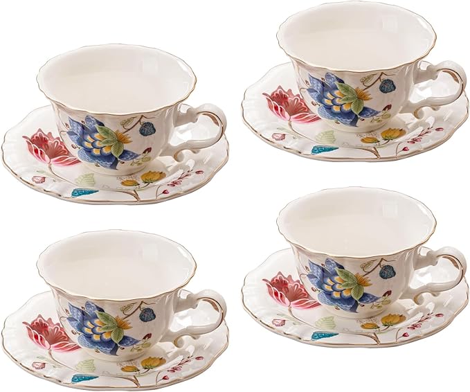 Ceramic Tea Cups Coffee Cup and Saucers Set of 4 by Jomop