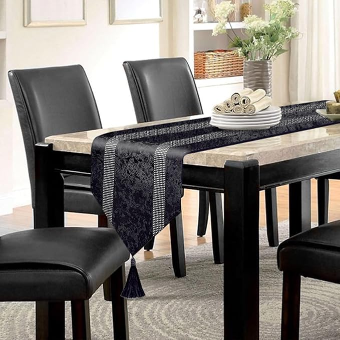 Elegant Sequin Rhinestone Black Table Runner, Ombre Velvet, Double-Layer - Image 6