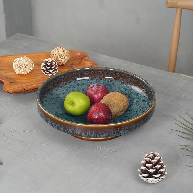 Ceramic Fruit Bowl for Kitchen Counter, Decorative Pedestal Bowl for Table - Image 2