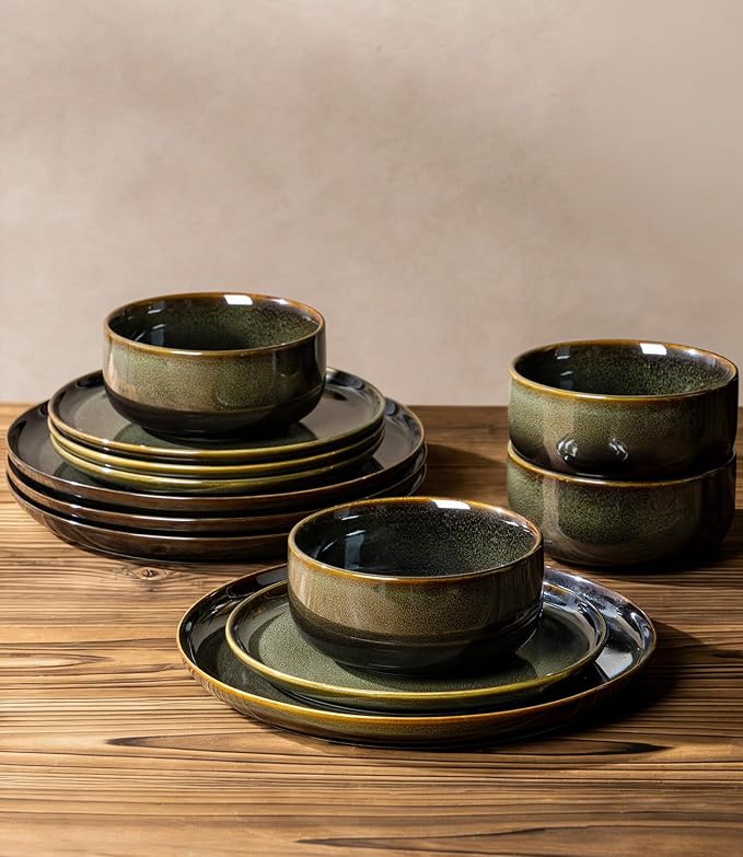 Ceramic Dinnerware Set for 8, 24-Piece Plates and Bowls Set | Handmade Reactive - Image 5