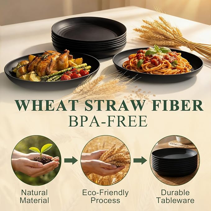 Dinner Plates 9 Inch, Wheat Straw Plates Set of 8, Alternatives to Plastic - Image 3