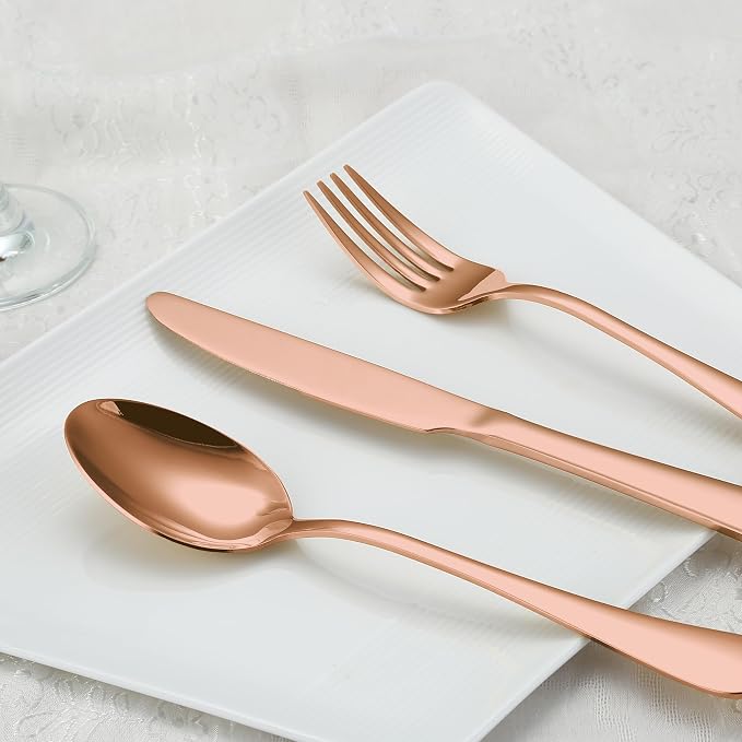 Rose Gold Silverware Set for 4, Flatware Cutlery Set 20 Piece | Premium - Image 2