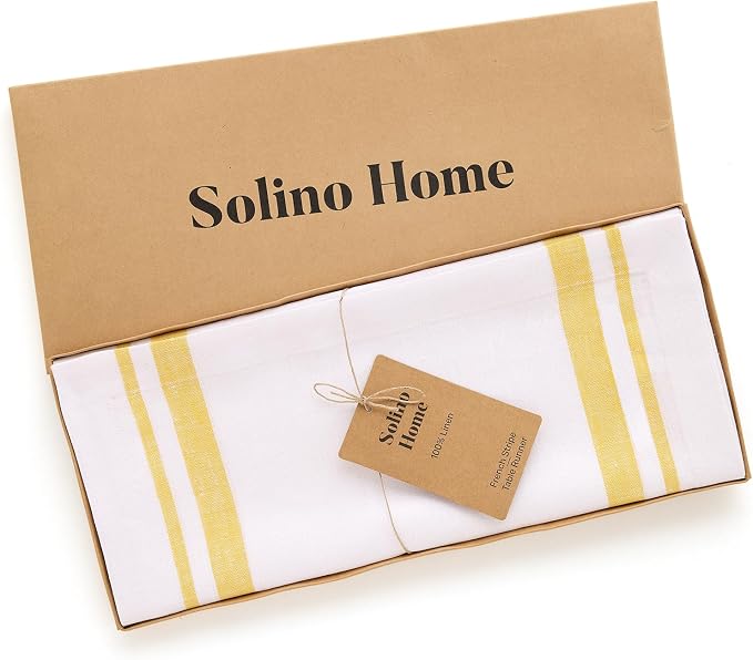 Solino Home 100% Pure Linen Table Runner, 14 x 90 in, French Stripe | Table - Image 5