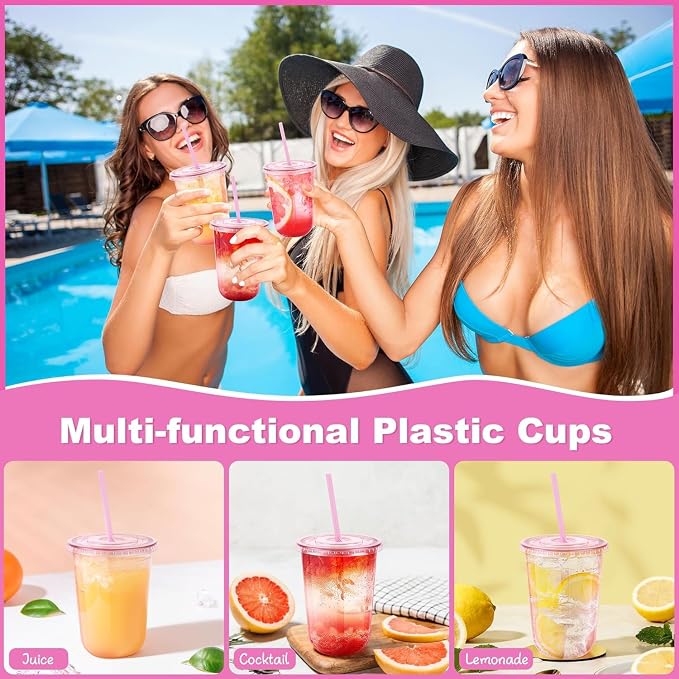 KesaPlan 100 Pack 16 oz Pink Plastic Party Cups - Image 7