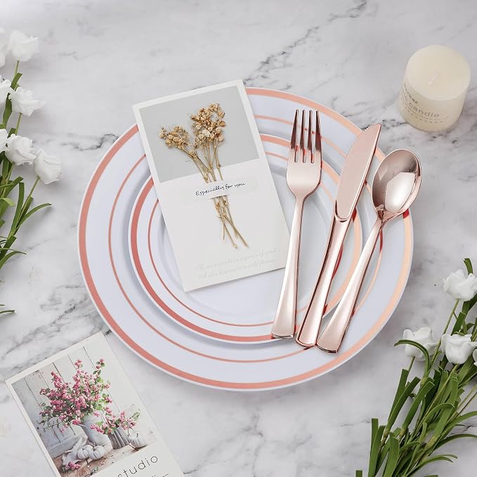 BESTVIP 450PCS Rose Gold Dinnerware Set - Image 3