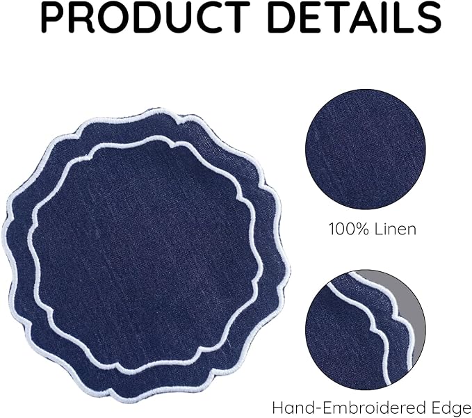 Linen Coasters for Drinks Set of 6, Fabric Coasters - Image 4