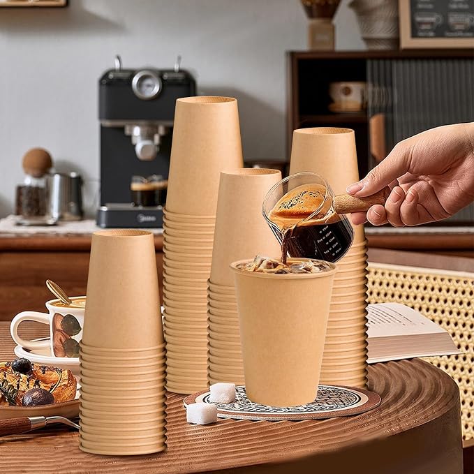 BYSNOW 1000 Pack 12 oz Kraft Paper Cups, Disposable Coffee Hot Water Cups | - Image 3