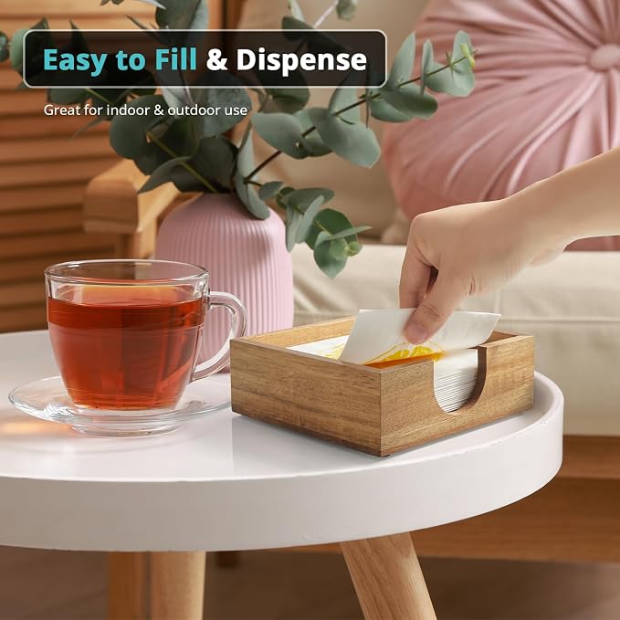 Acacia Wood Cocktail Napkin Holder, Beverage Napkin Holder - Image 4