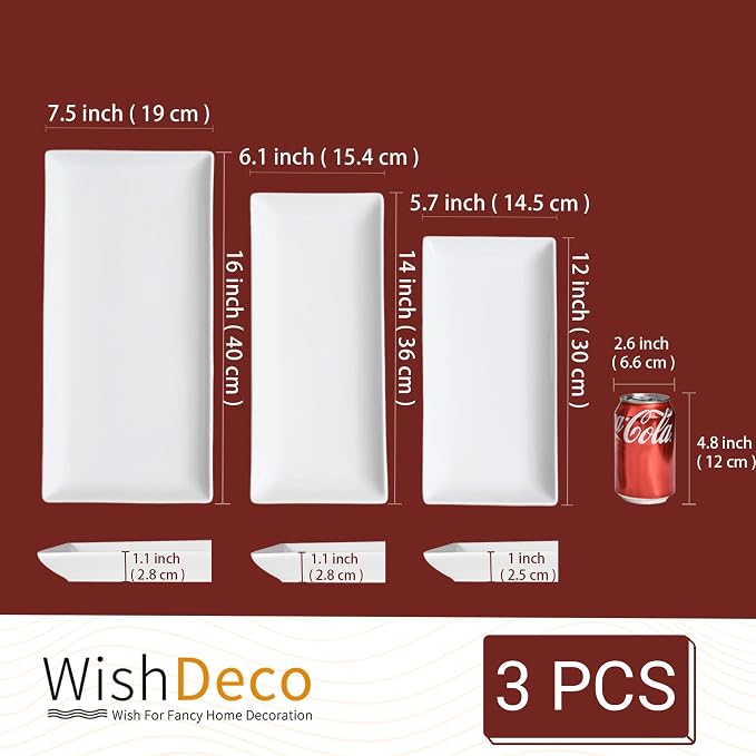 Serving Platters Set of 3, Large Serving Trays 16/14/12 inch, Ceramic Rectangle - Image 3