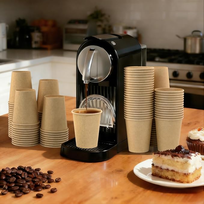 8 oz 50 Pack Disposable Coffee Cups, Bulk Brown Disposable Paper Cups, Coffee - Image 2