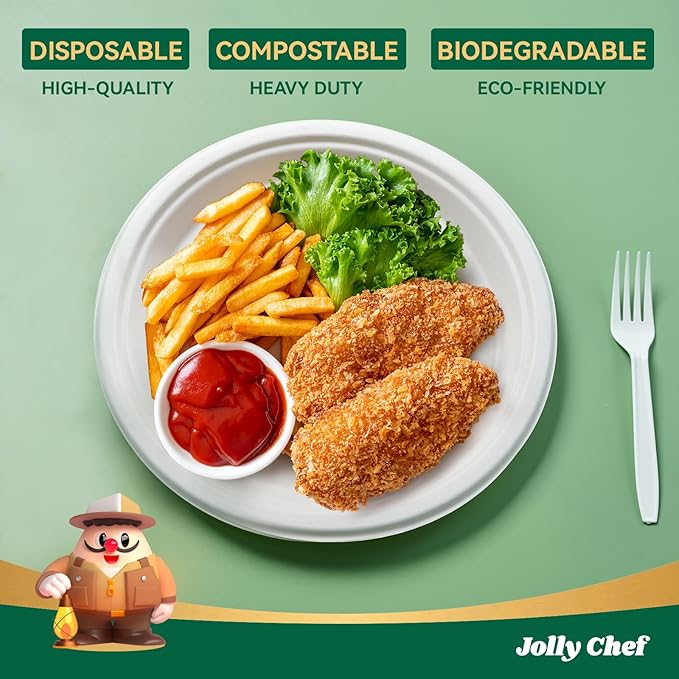 Compostable Heavy Duty Plates   Eco-Friendly Disposable White - Image 3