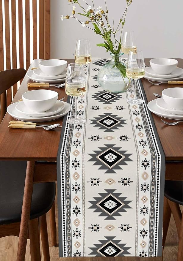 Boho Table Runners 72 Inches Long, Abstract Southwestern Kitchen Dining Tables - Image 2