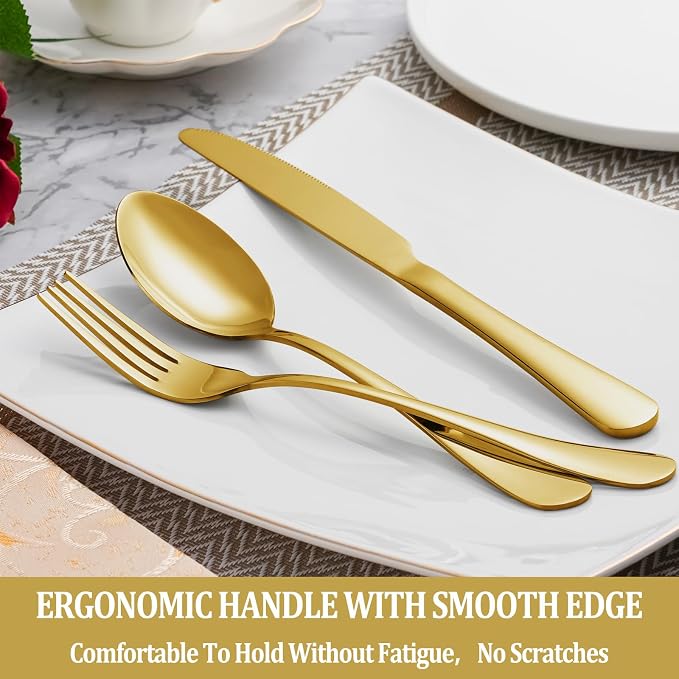 16 Piece Gold Dinner Forks Set, Food-Grade Stainless Steel Silverware Forks - Image 5