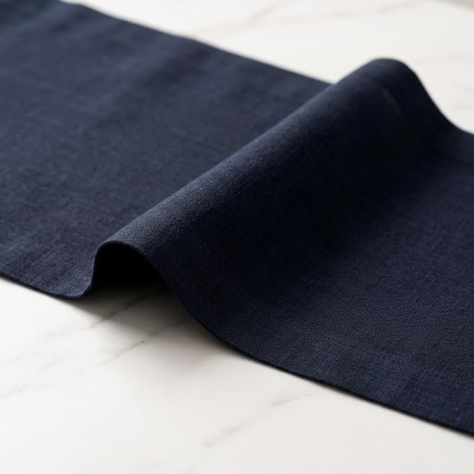 Solino Home 100% Pure Linen Table Runner Navy, Fete 14 x 144 Inch Long | Table - Image 4