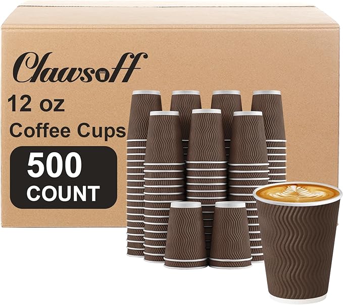 Clawsoff 500 Pack 12 oz Insulated Disposable Paper Coffee Cups Brown | Thick by BuyNow