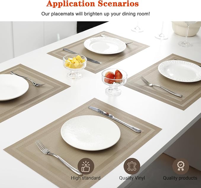 Placemats Set of 12, Vinyl PVC Heat Resistant Washable Placemats Set, Non Slip - Image 2