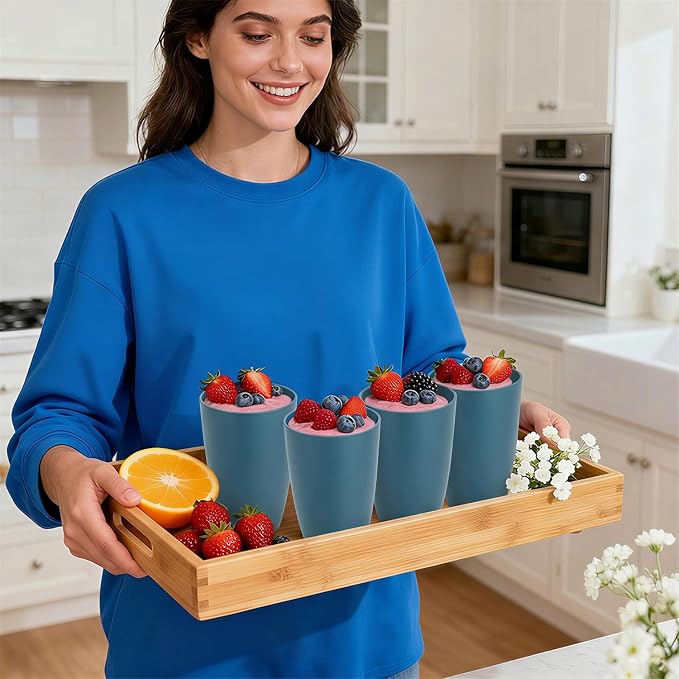 Large 20 OZ Wheat Straw Cups, Unbreakable Drinking Glasses Set of 6, - Image 9
