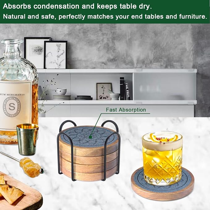 5 Pack Coasters for Drinks Absorbent, Coasters for Coffee Table - Image 3