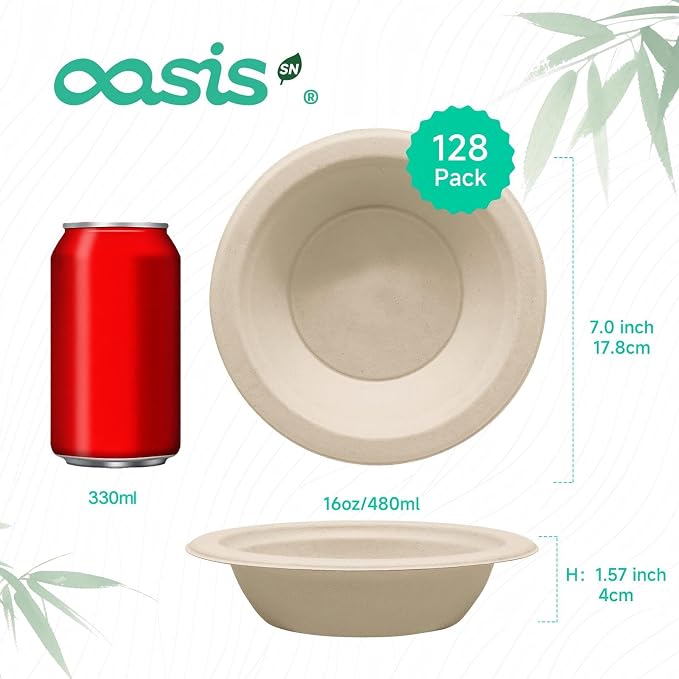 16 oz 128-Pack Compostable Paper Bowls, Disposable Salad & Soup Bowls, - Image 2