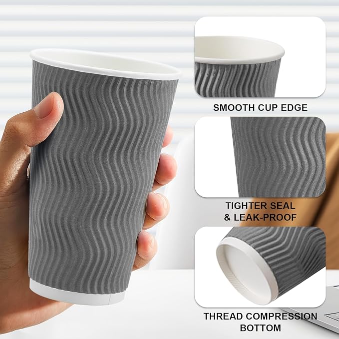 Clawsoff 500 Pack 16 oz Coffee Cups Disposable Insulated Paper Cup Gray | - Image 3