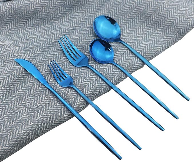 JASHII Shiny Blue Silverware Set, 30-Piece Stainless Steel Satin Finish Flatware - Image 3