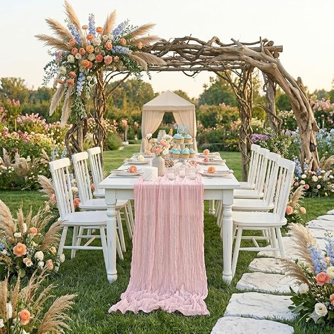 10 Pack Light Pink Cheesecloth Table Runner 22X120 Inch Boho Gauze Table Runner - Image 4