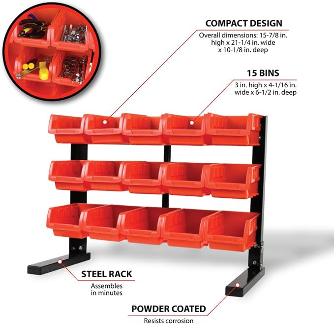 Performance Tool W5186 15-Bin Table Top Storage Organizer Rack | Powder-coated - Image 2