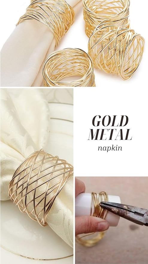 Napkin Rings Set of 12 Metal Gold Round Napkin Rings Buckles - Image 7