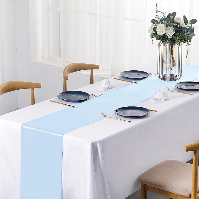 SiinvdaBZX 12 Pcs Light Blue Satin Table Runner 12 x 108 inches Long | Bright - Image 2