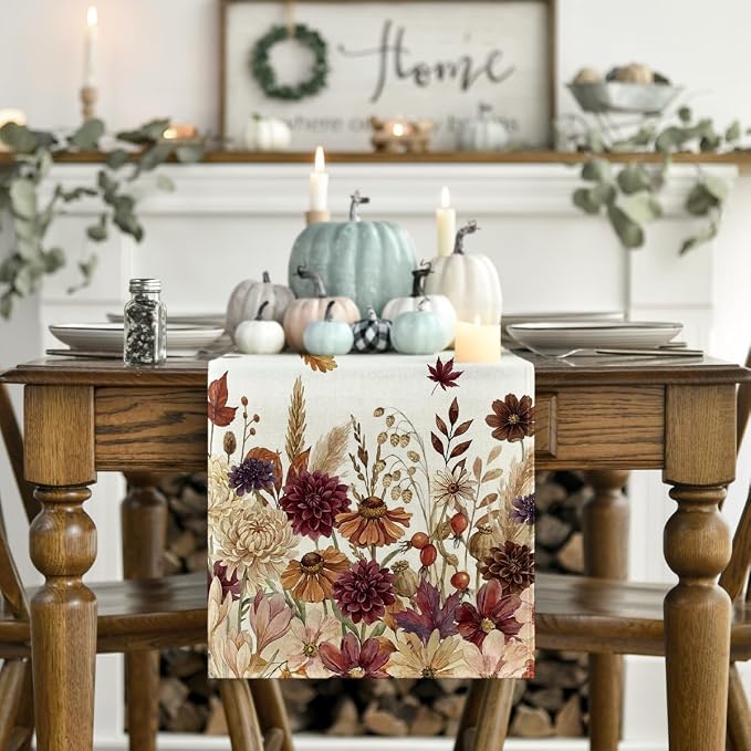 Artoid Mode 210 GSM Fall Table Runner 13x120 Inch Home Party Decor | Watercolor - Image 2