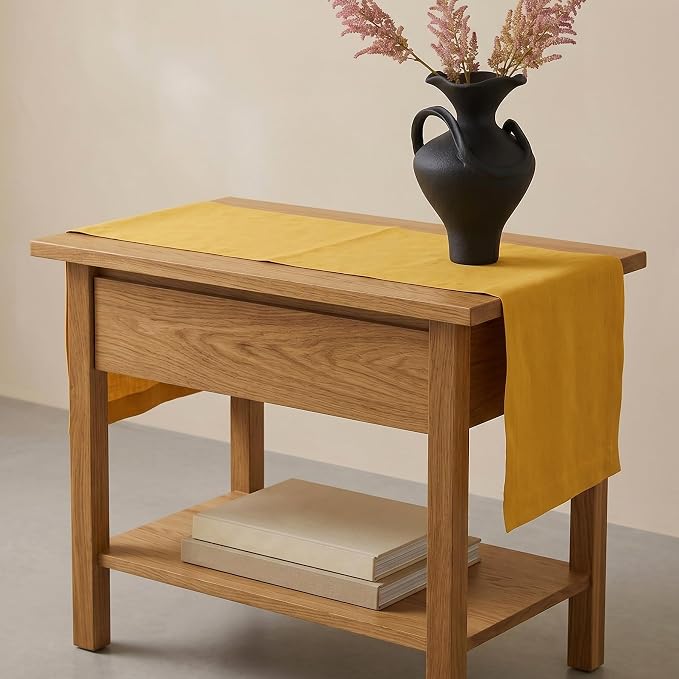 Solino Home 100% Pure Linen Table Runner Mustard Yellow, Fete 14 x 48 in | by SolinoHome