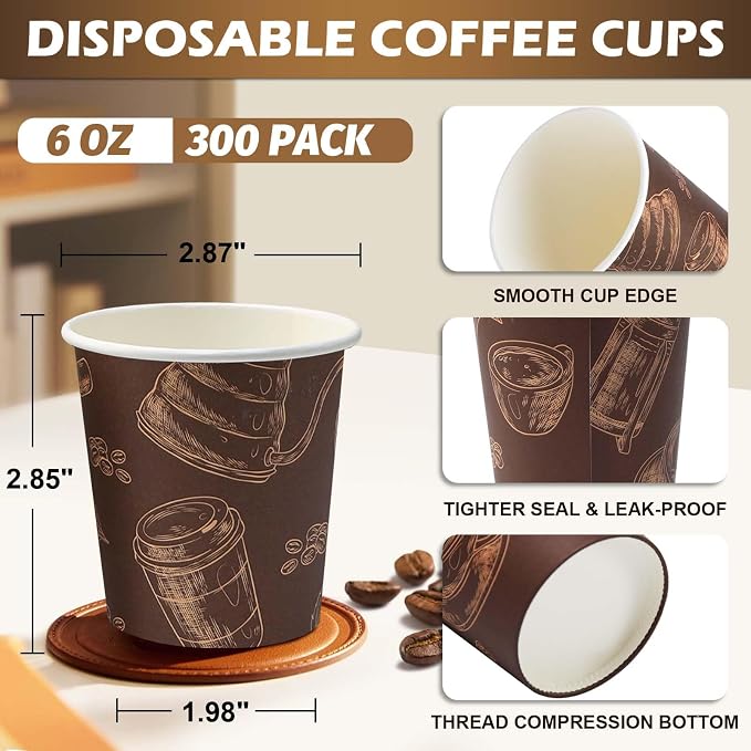 6 oz 300 Pack Disposable Paper Cups, Recyclable Paper Coffee Cups | Paper - Image 2