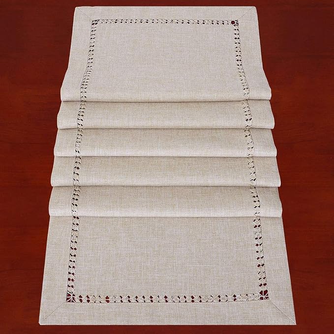 Grelucgo Handmade Hemstitched Polyester Rectangle Table Runners - Image 2