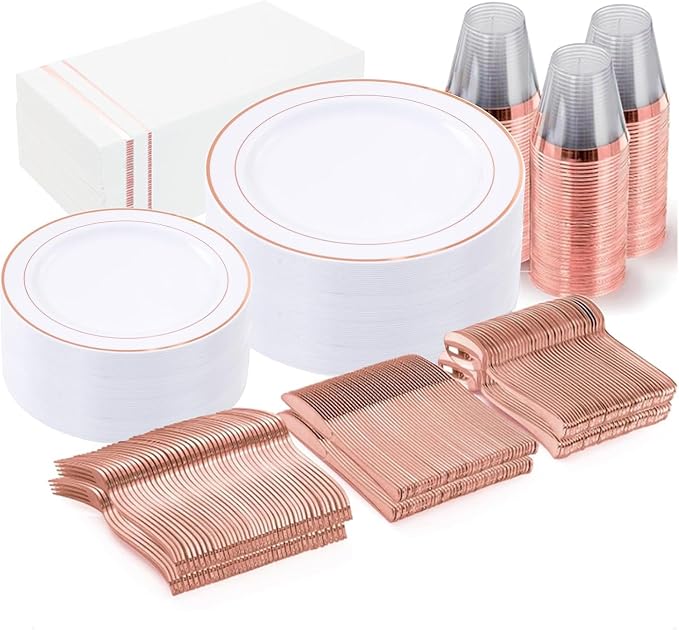 GATHER 350PCS Rose Gold Plastic Plates by Gather