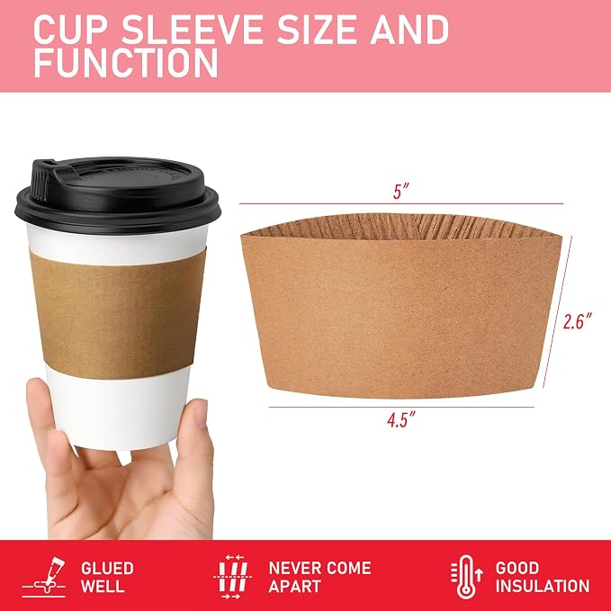 12 oz 50 Pack Coffee Cups with Lids and Sleeves, Hot Paper Coffee Cups with Lids - Image 6