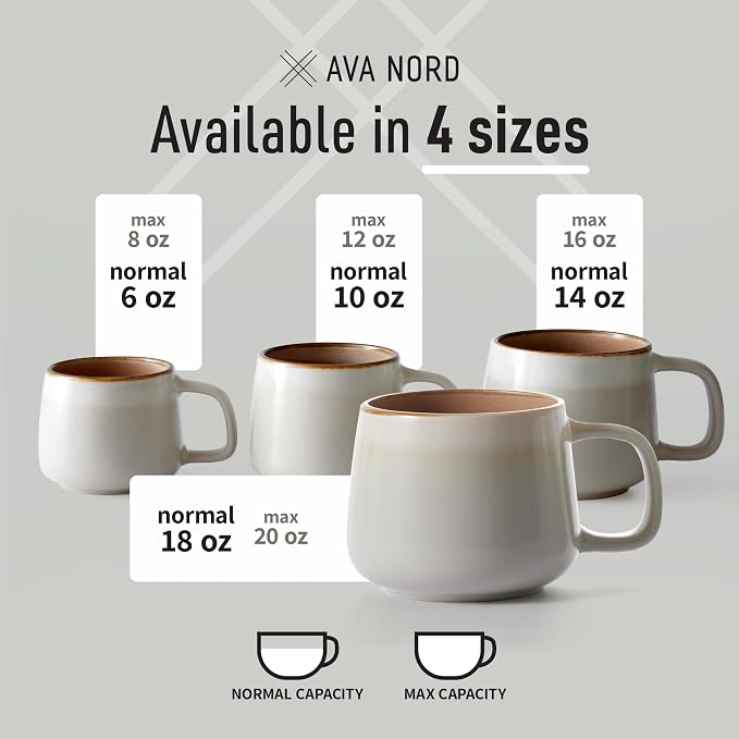 Ava Nord Large Stoneware Ceramic Coffee Mugs Set of 4 | 16 oz | Sage Ash | - Image 5